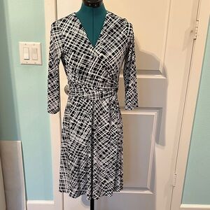 White House Black Market Black and White Geometric Wrap Dress
